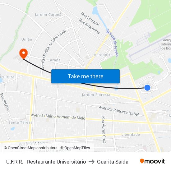 U.F.R.R. - Restaurante Universitário to Guarita Saída map