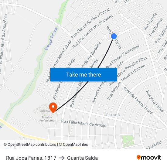 Rua Joca Farias, 1817 to Guarita Saída map