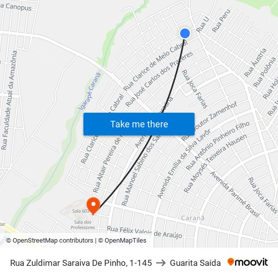 Rua Zuldimar Saraiva De Pinho, 1-145 to Guarita Saída map