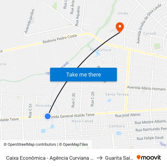 Caixa Econômica - Agência Curviana C/B to Guarita Saída map