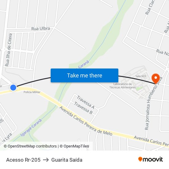 Acesso Rr-205 to Guarita Saída map