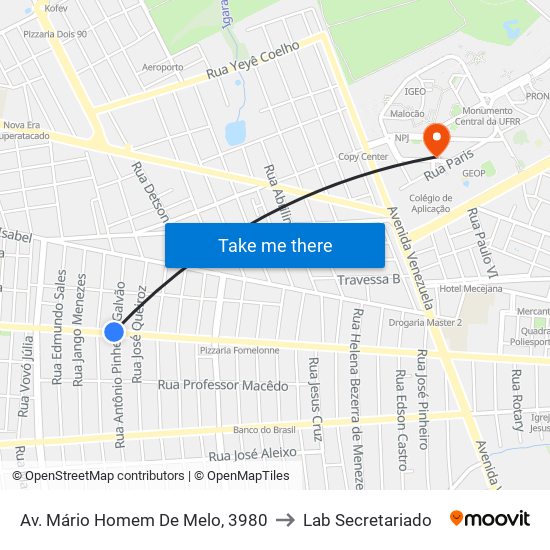 Av. Mário Homem De Melo, 3980 to Lab Secretariado map