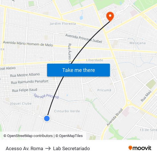 Acesso Av. Roma to Lab Secretariado map