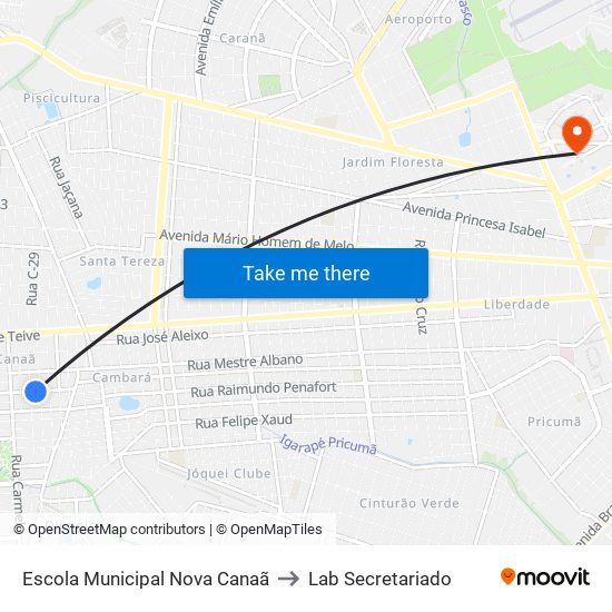 Escola Municipal Nova Canaã to Lab Secretariado map