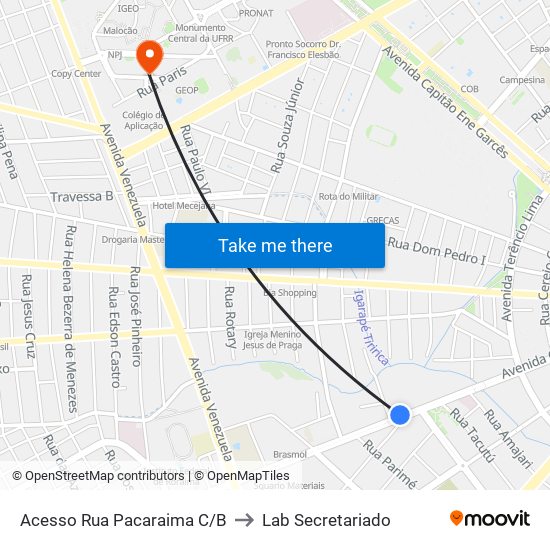 Acesso Rua Pacaraima C/B to Lab Secretariado map
