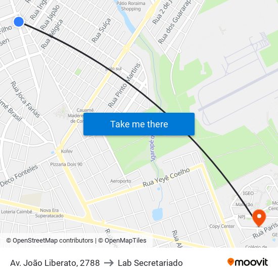 Av. João Liberato, 2788 to Lab Secretariado map