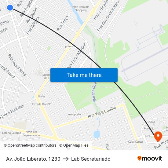 Av. João Liberato, 1230 to Lab Secretariado map