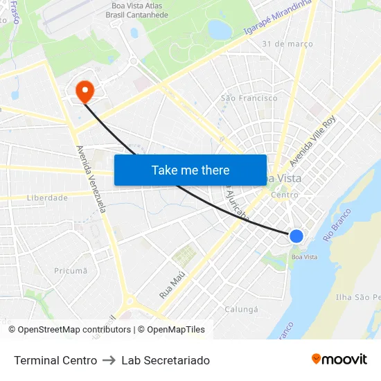 Terminal Centro to Lab Secretariado map