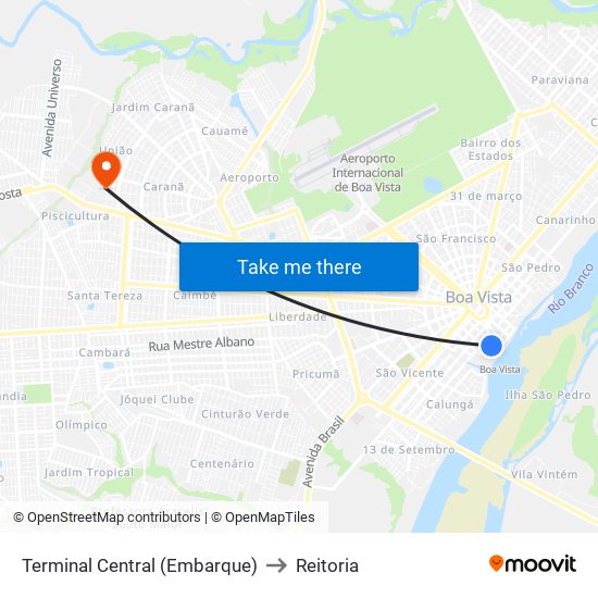 Terminal Central (Embarque) to Reitoria map