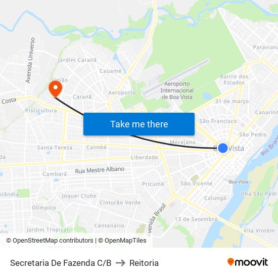 Secretaria De Fazenda C/B to Reitoria map