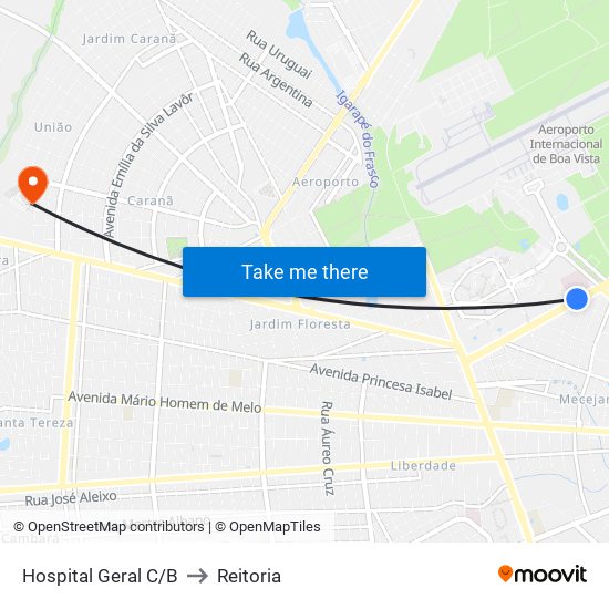 Hospital Geral C/B to Reitoria map