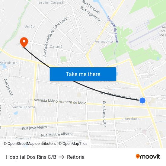 Hospital Dos Rins C/B to Reitoria map