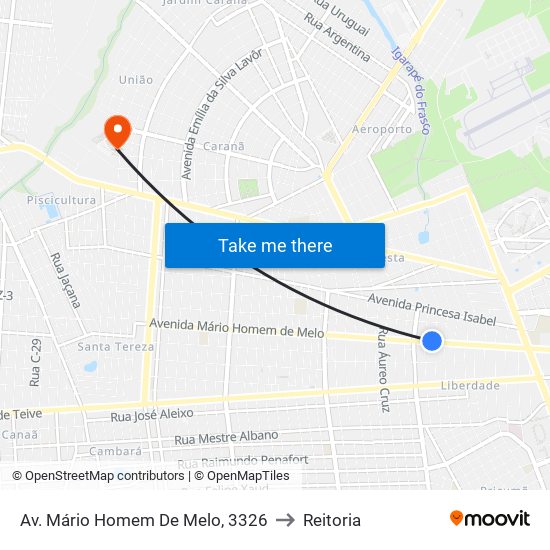 Av. Mário Homem De Melo, 3326 to Reitoria map