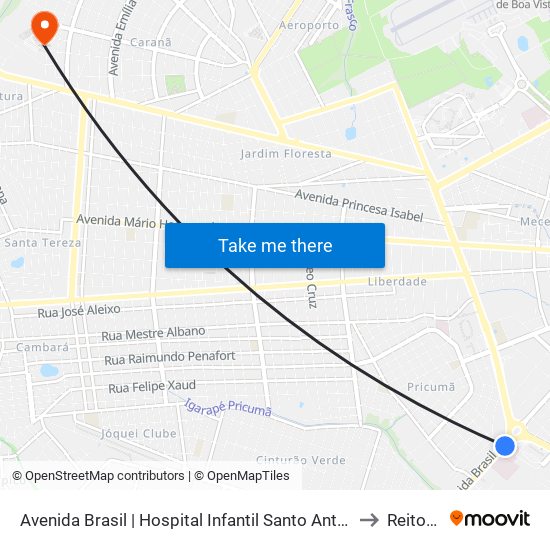 Avenida Brasil | Hospital Infantil Santo Antônio to Reitoria map