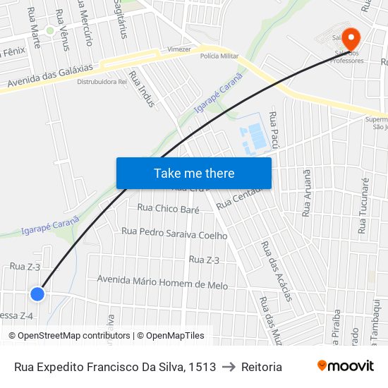 Rua Expedito Francisco Da Silva, 1513 to Reitoria map