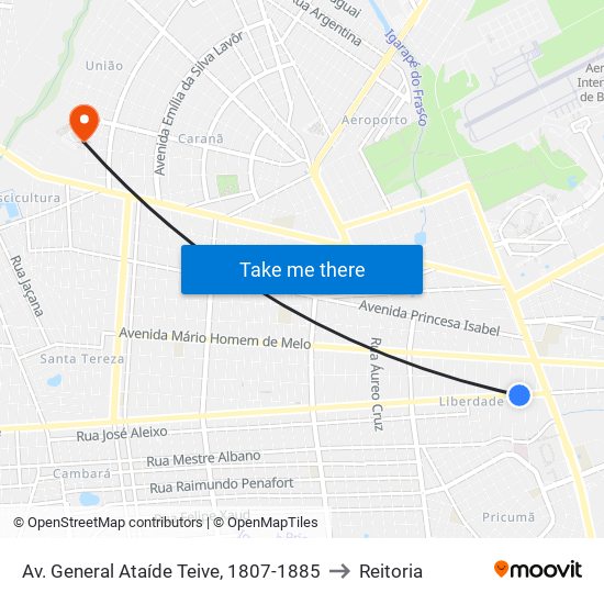 Av. General Ataíde Teive, 1807-1885 to Reitoria map