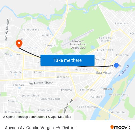 Acesso Av. Getúlio Vargas to Reitoria map