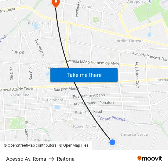 Acesso Av. Roma to Reitoria map