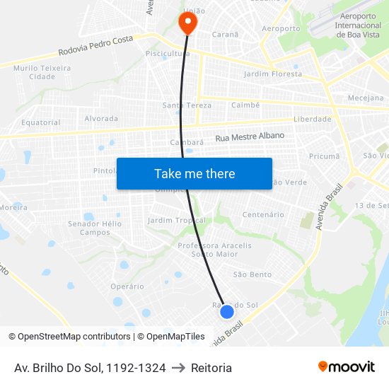 Av. Brilho Do Sol, 1192-1324 to Reitoria map