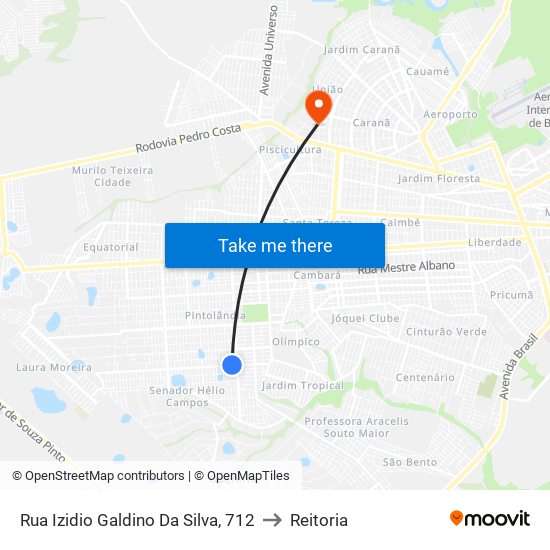 Rua Izidio Galdino Da Silva, 712 to Reitoria map
