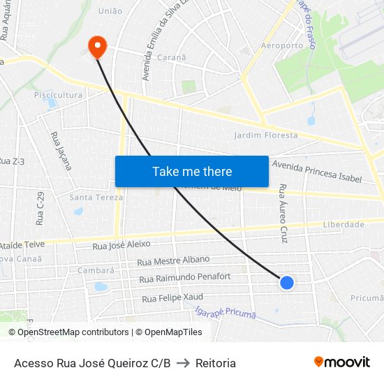 Acesso Rua José Queiroz C/B to Reitoria map