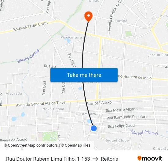 Rua Doutor Rubem Lima Filho, 1-153 to Reitoria map