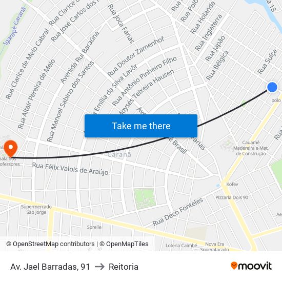 Av. Jael Barradas, 91 to Reitoria map