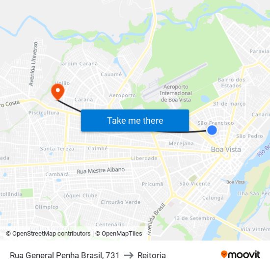 Rua General Penha Brasil, 731 to Reitoria map