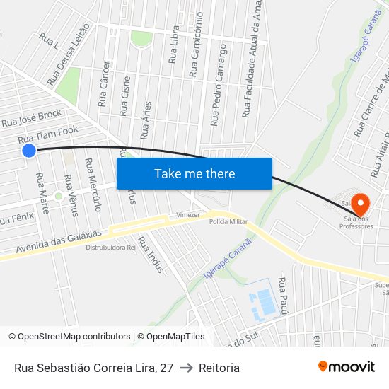 Rua Sebastião Correia Lira, 27 to Reitoria map