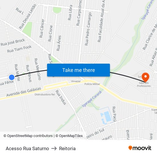 Acesso Rua Saturno to Reitoria map
