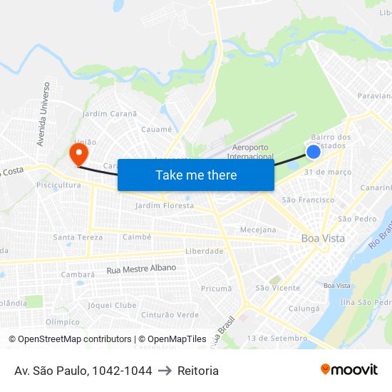 Av. São Paulo, 1042-1044 to Reitoria map