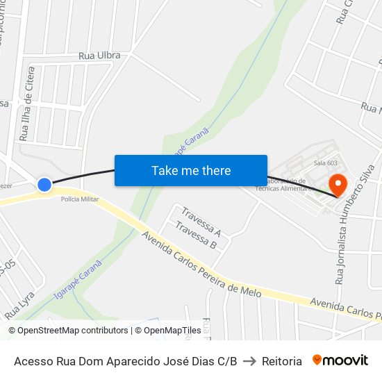 Acesso Rua Dom Aparecido José Dias C/B to Reitoria map