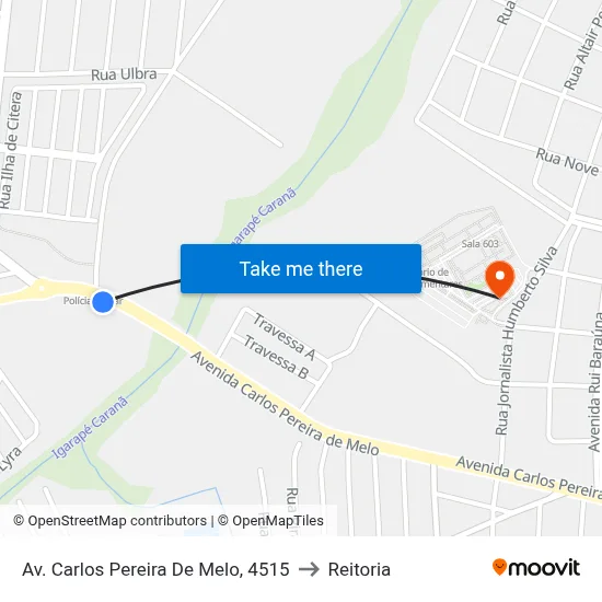 Av. Carlos Pereira De Melo, 4515 to Reitoria map