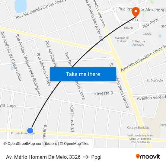 Av. Mário Homem De Melo, 3326 to Ppgl map