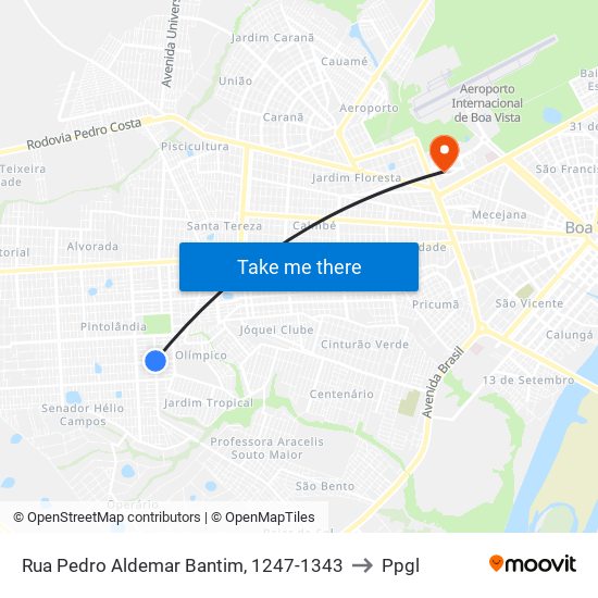 Rua Pedro Aldemar Bantim, 1247-1343 to Ppgl map