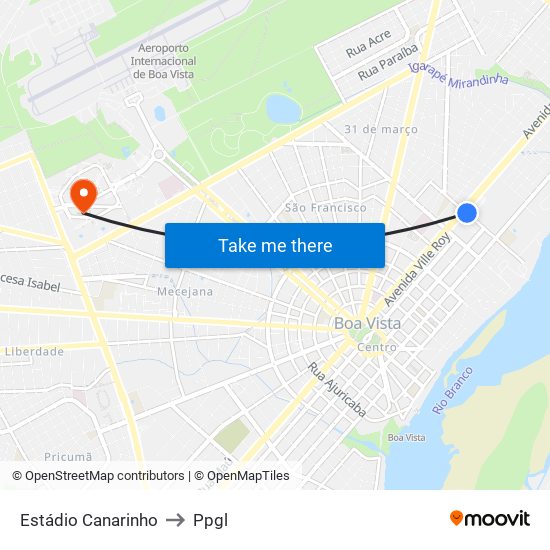 Estádio Canarinho to Ppgl map