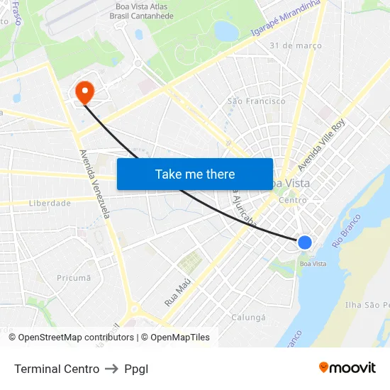 Terminal Centro to Ppgl map