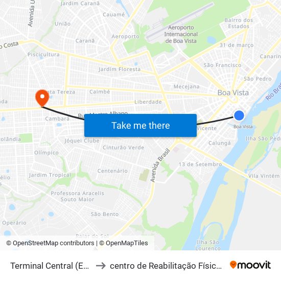 Terminal Central (Embarque) to centro de Reabilitação Física De Roraima map