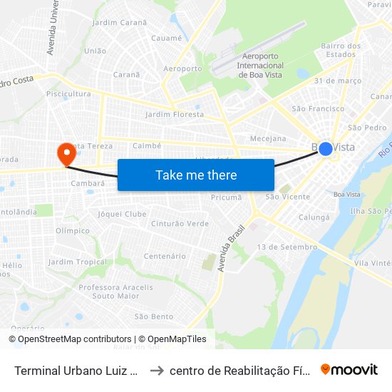 Terminal Urbano Luiz Canuto Chaves to centro de Reabilitação Física De Roraima map