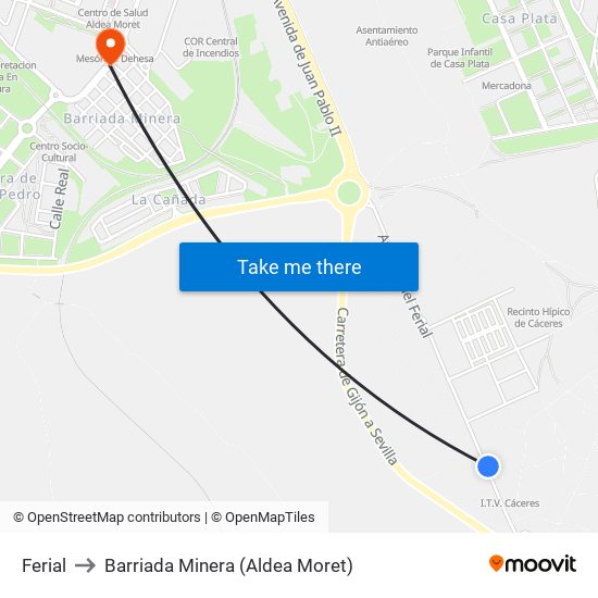 Ferial to Barriada Minera (Aldea Moret) map