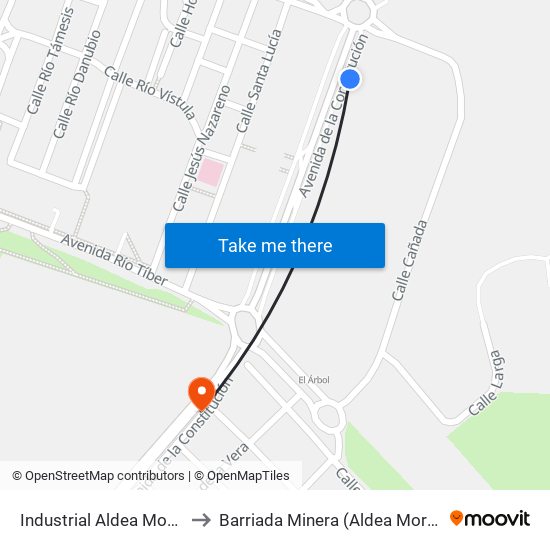 Industrial Aldea Moret to Barriada Minera (Aldea Moret) map