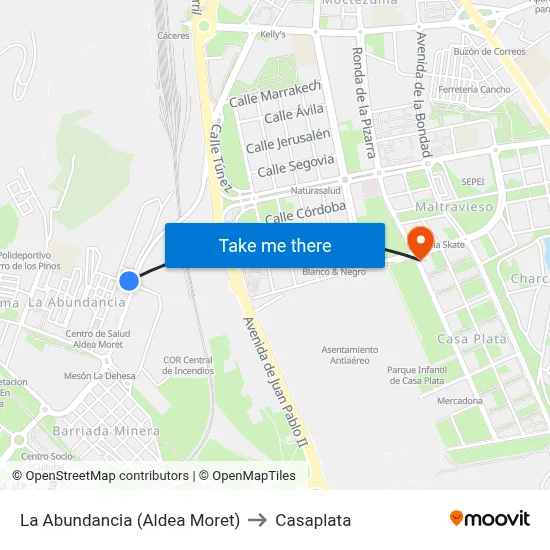 La Abundancia (Aldea Moret) to Casaplata map