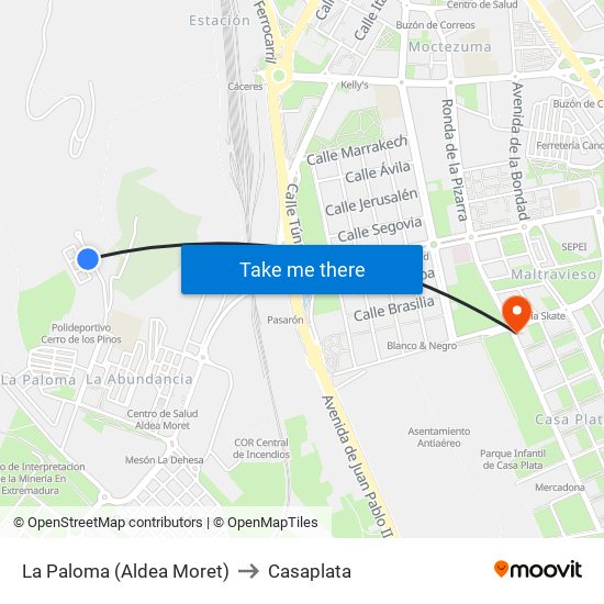 La Paloma (Aldea Moret) to Casaplata map