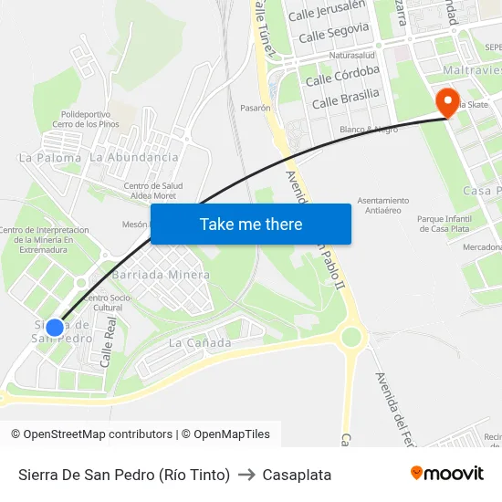 Sierra De San Pedro (Río Tinto) to Casaplata map