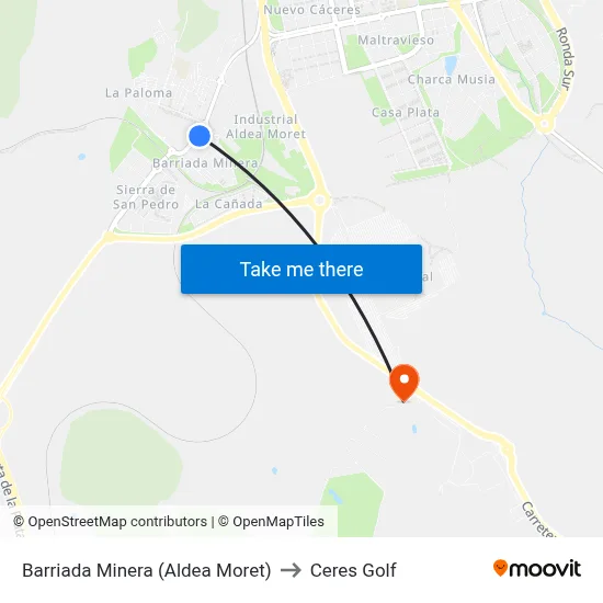 Barriada Minera (Aldea Moret) to Ceres Golf map