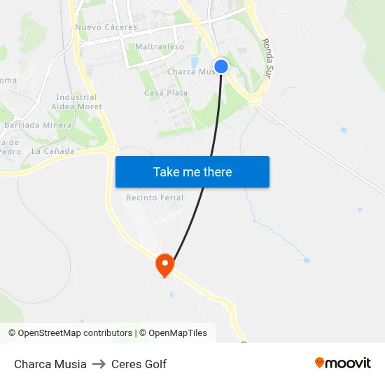 Charca Musia to Ceres Golf map