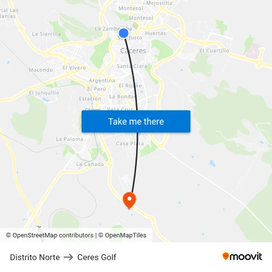 Distrito Norte to Ceres Golf map