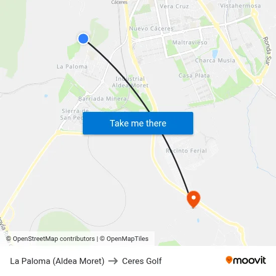 La Paloma (Aldea Moret) to Ceres Golf map
