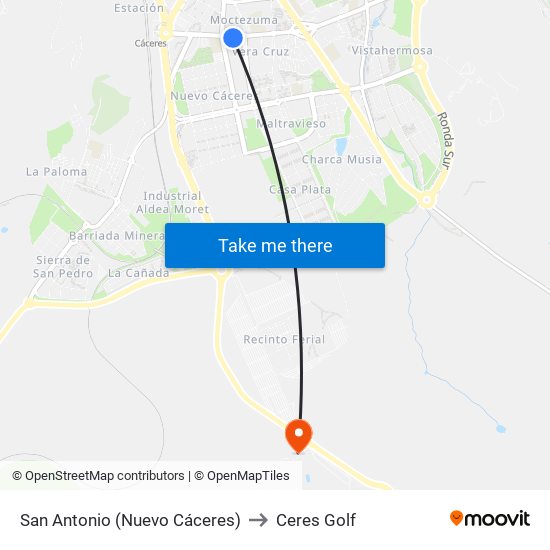 San Antonio (Nuevo Cáceres) to Ceres Golf map
