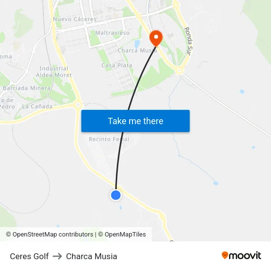 Ceres Golf to Charca Musia map